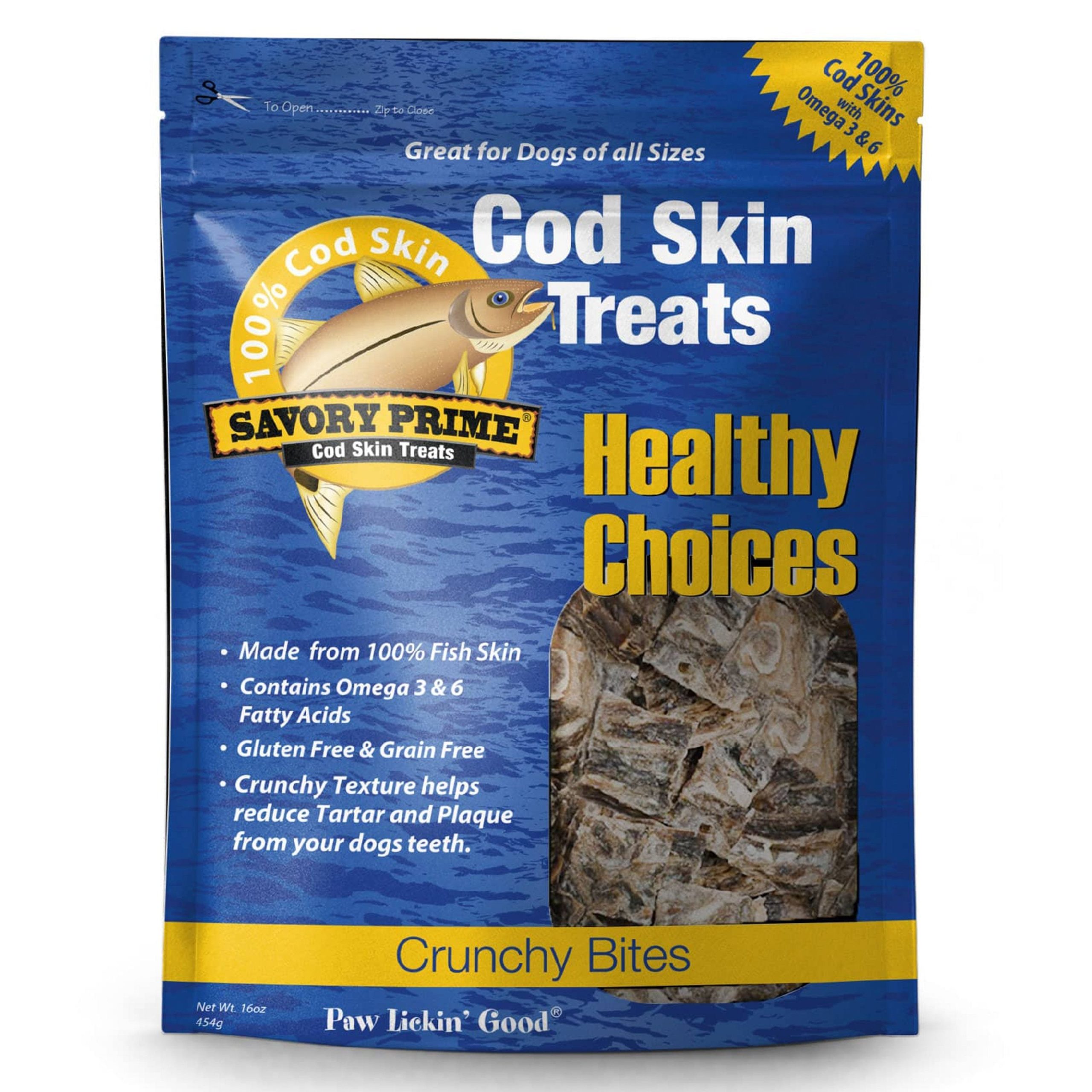 Savory Prime Cod Skin Crunchy Bites Dog Treats 16-oz