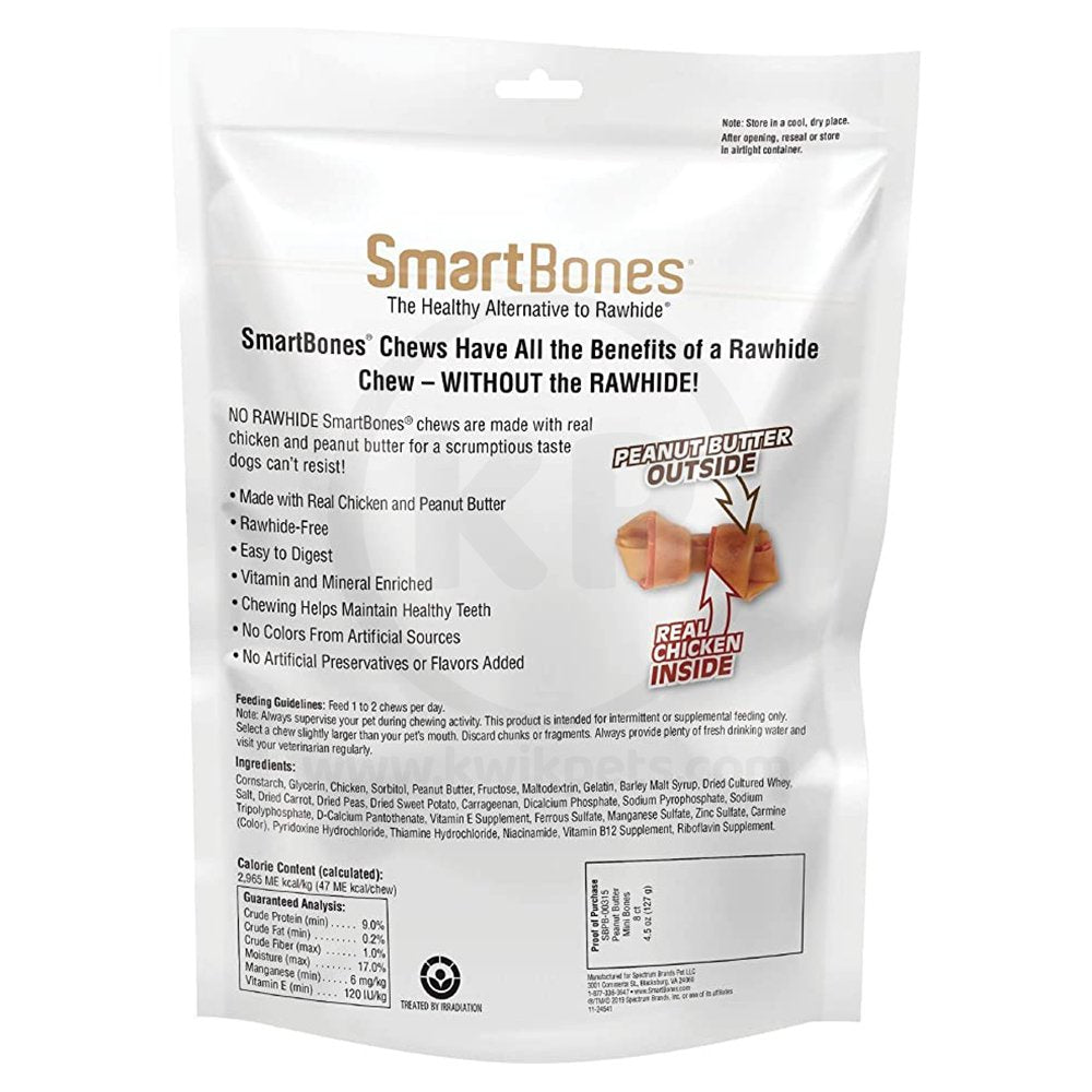 SmartBones Artificial-Free Medium Classic Bone Chews Dog Treat Peanut Butter 4 Count 11-oz