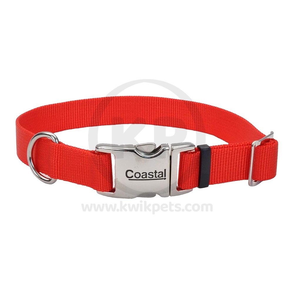 Coastal Adjustable Nylon Dog Collar with Titan Metal Buckle Red 1 in X 14-20 in