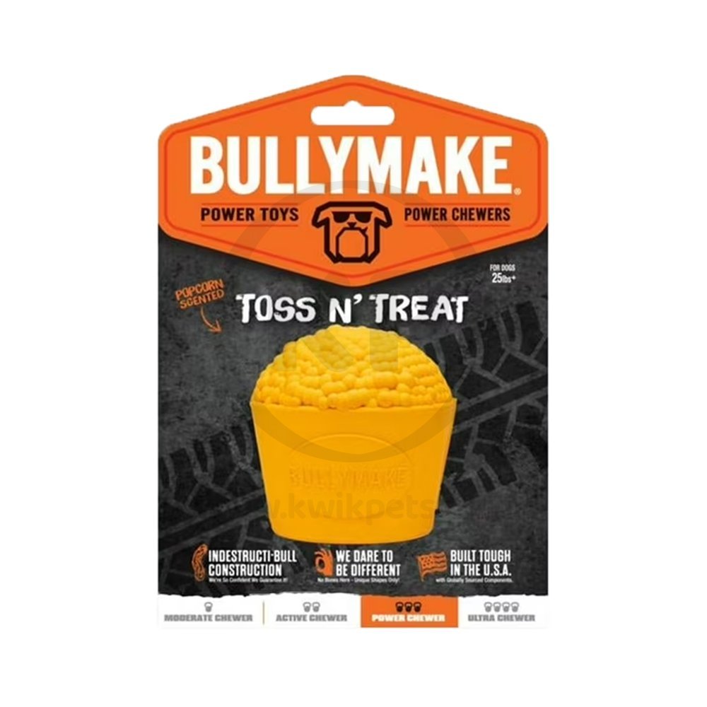 BullyMake Toss n’ Treat Butter Flavored Popcorn Dog Chew Toy One Size