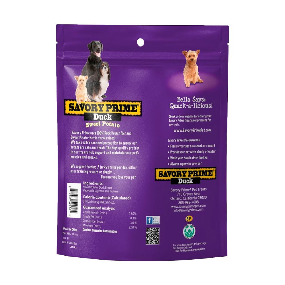 Savory Prime Natural Sweet Potato & Duck Jerky Dog Treats 16-oz