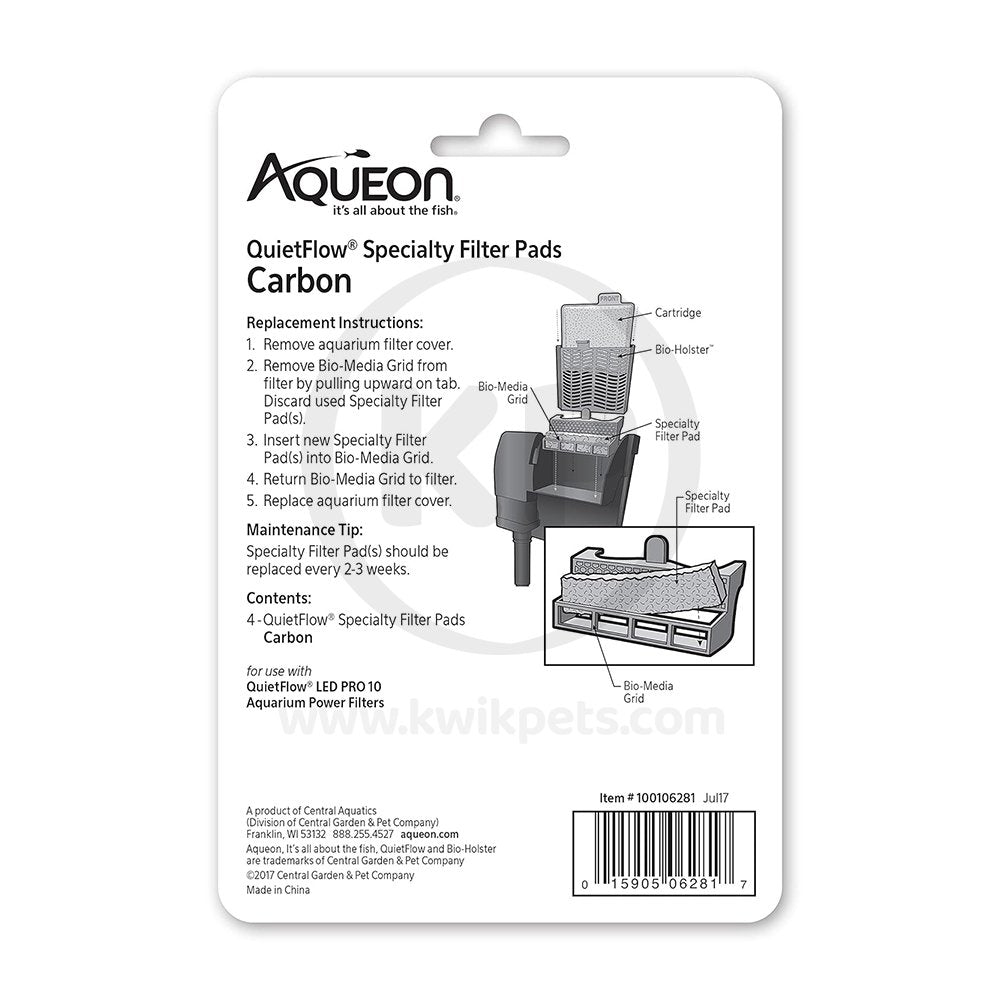 Aqueon QuietFlow Carbon Replacement Specialty Filter Pads 4 Count Size 10