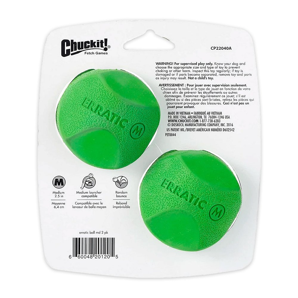 Chuckit! Erratic Dog Toy Ball Green 2 pk, Medium