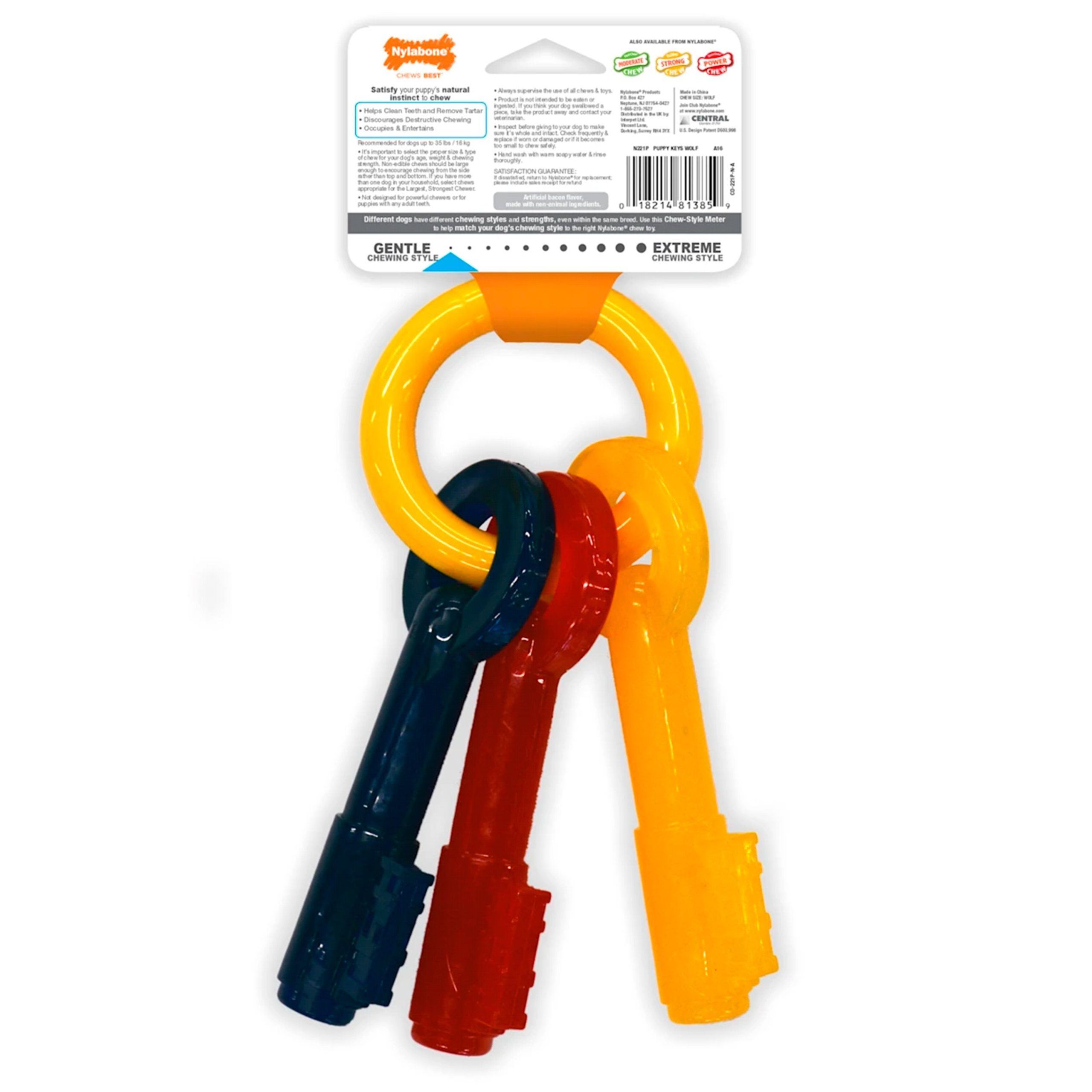 Nylabone Just for Puppies Teething Chew Toy Keys Bacon Medium/Wolf – Up To 35 lbs