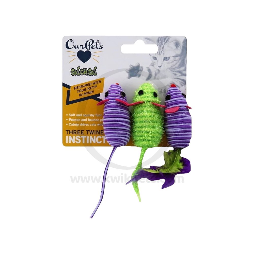 OurPets Three Twined Mice Catnip Instinct Toy Green & Purple 3 Count