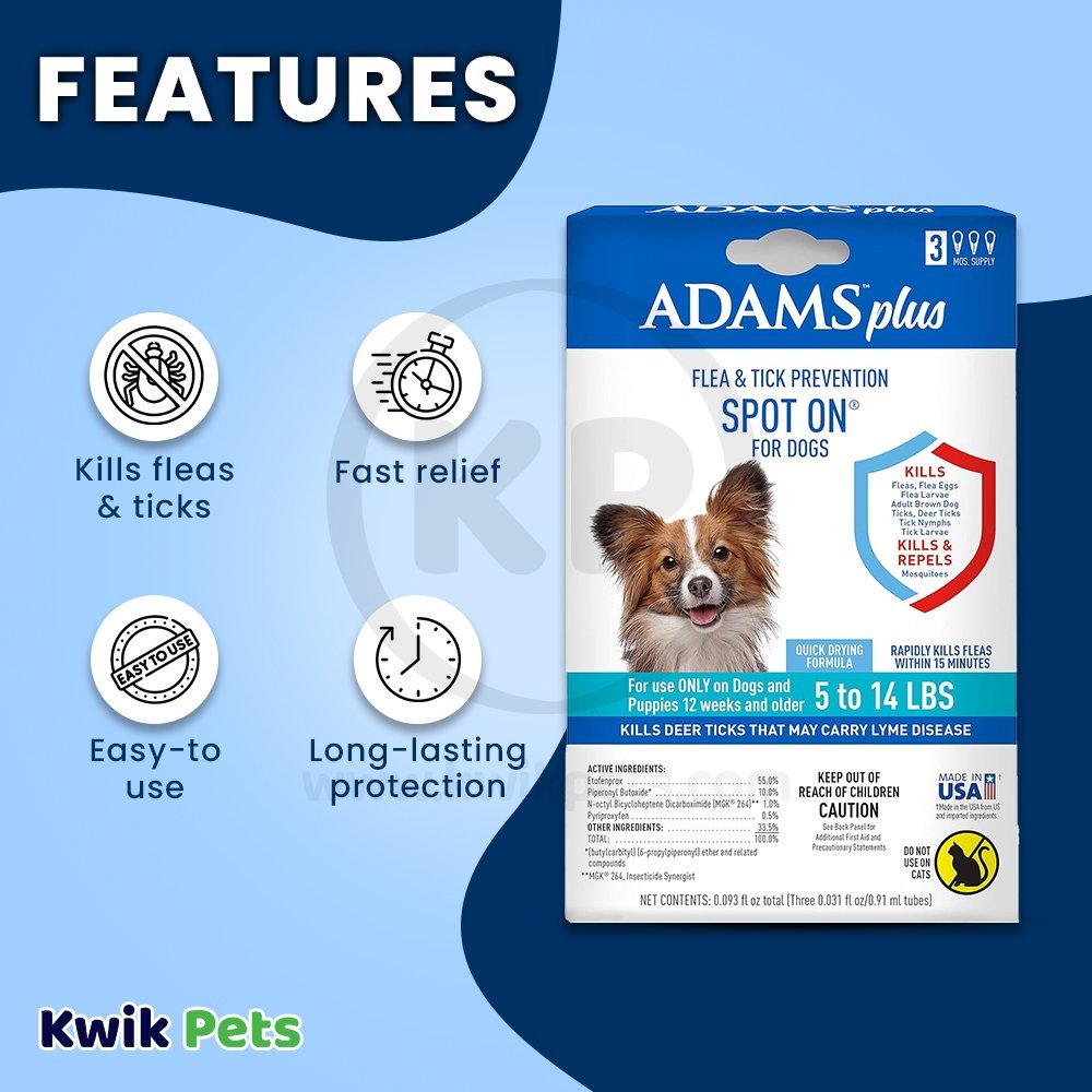 Adams Plus Flea & Tick 3 Month Supply Prevention Spot On for Small Dogs 5 to 14 lbs Clear