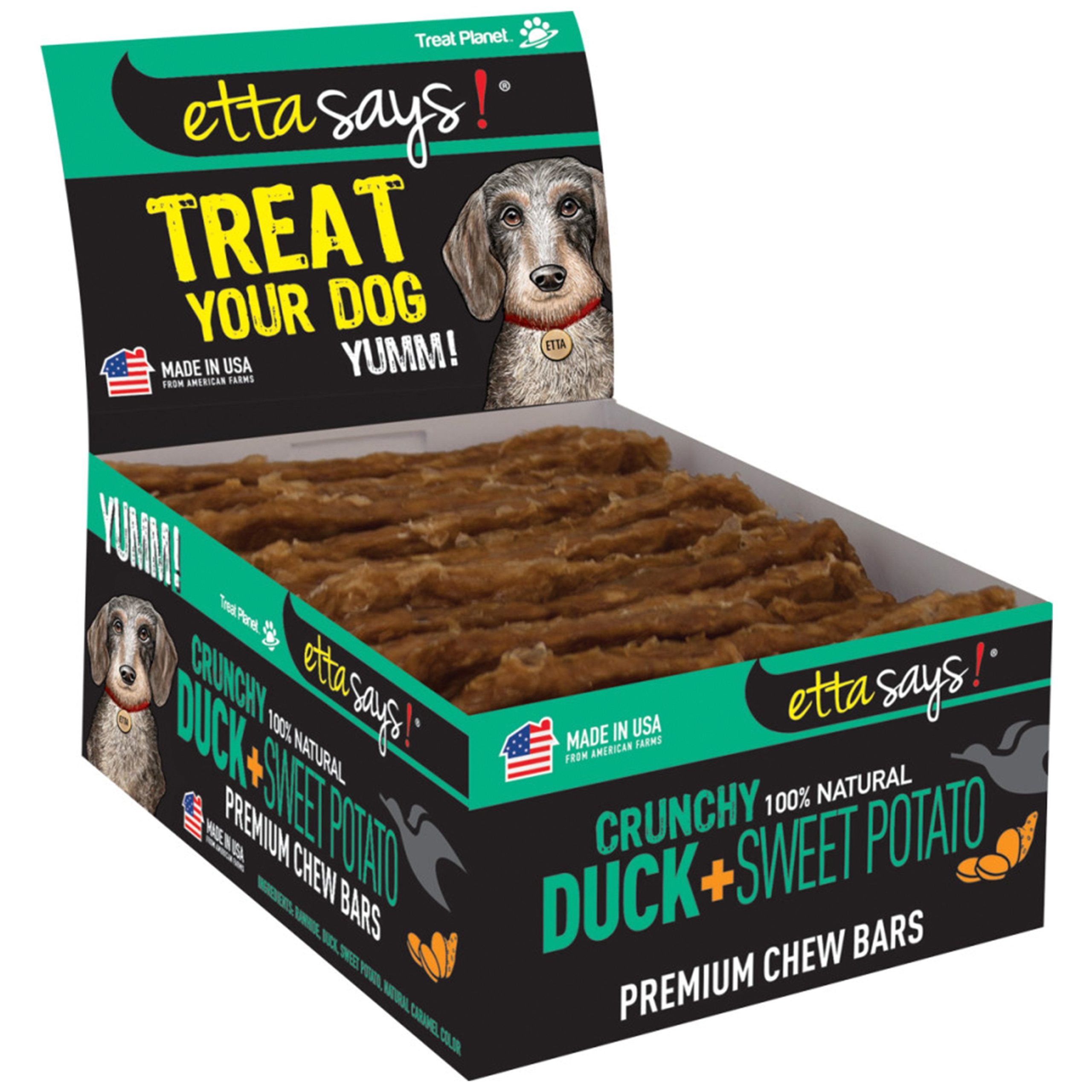 Etta Says! Premium Crunchy Bars Duck & Sweet Potato Dog Treats 12 Count