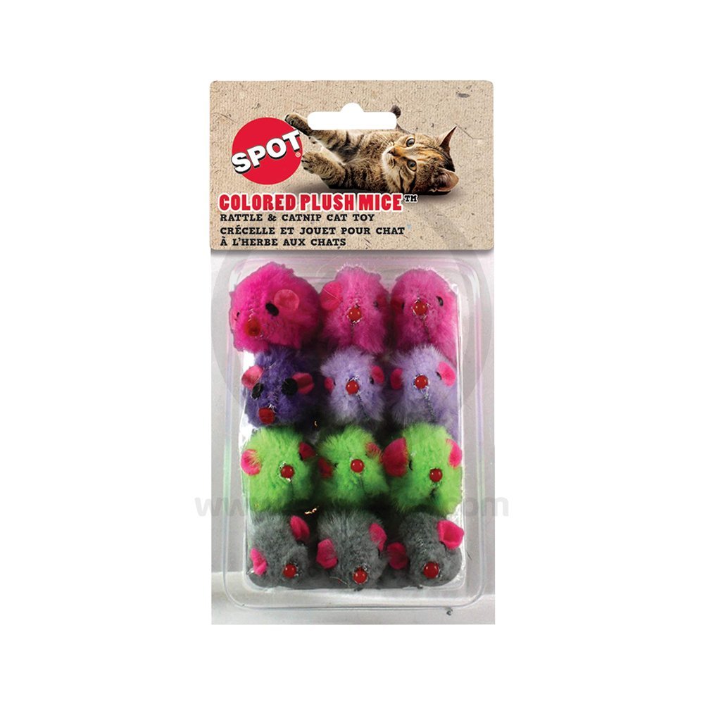 Ethical Pet Spot Colored Plush Mice Rattle & Catnip Cat Toy Assorted 12 Count