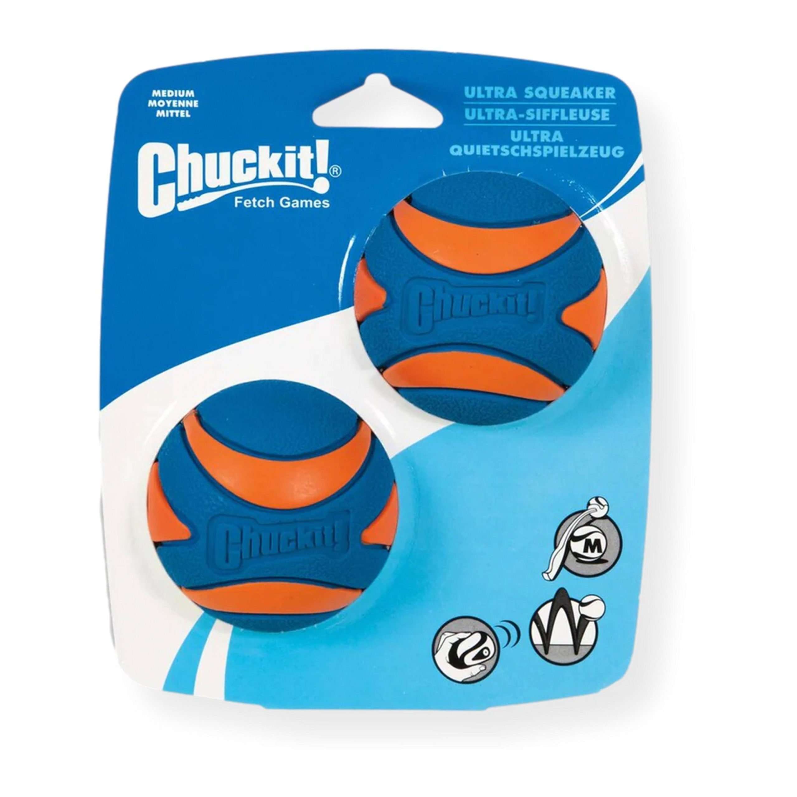 Chuckit! Ultra Squeaker Balls Dog Toy Blue/Orange Medium 2 Count