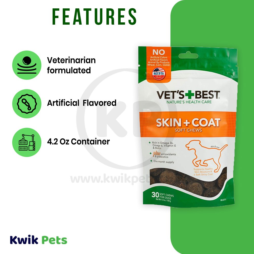 Vet’s Best Skin & Coat Dog Soft Chews 30 Count 4.2-oz