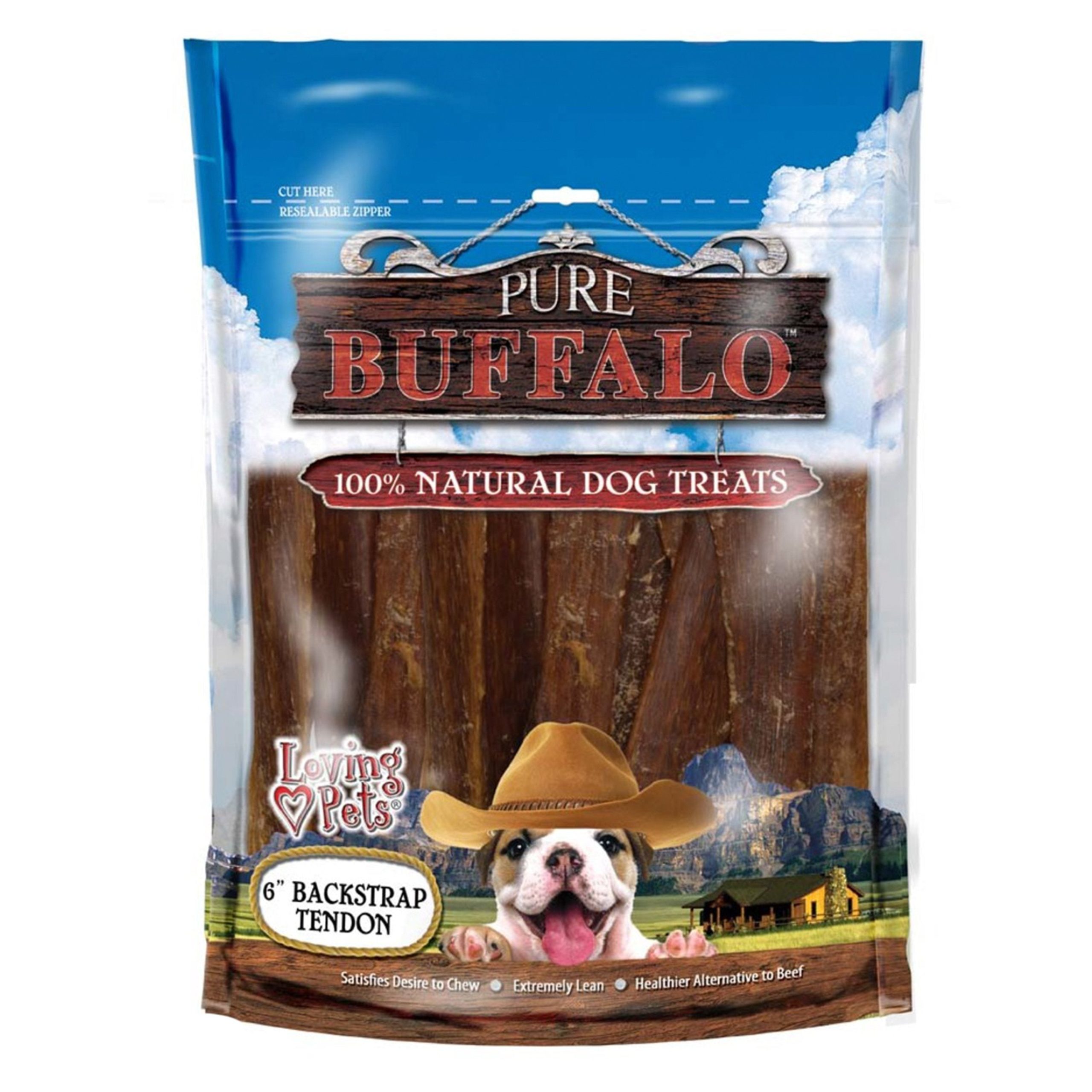 Loving Pets Pure Buffalo Backstrap Tendon Dog Treats 20 Count 4-6 inches