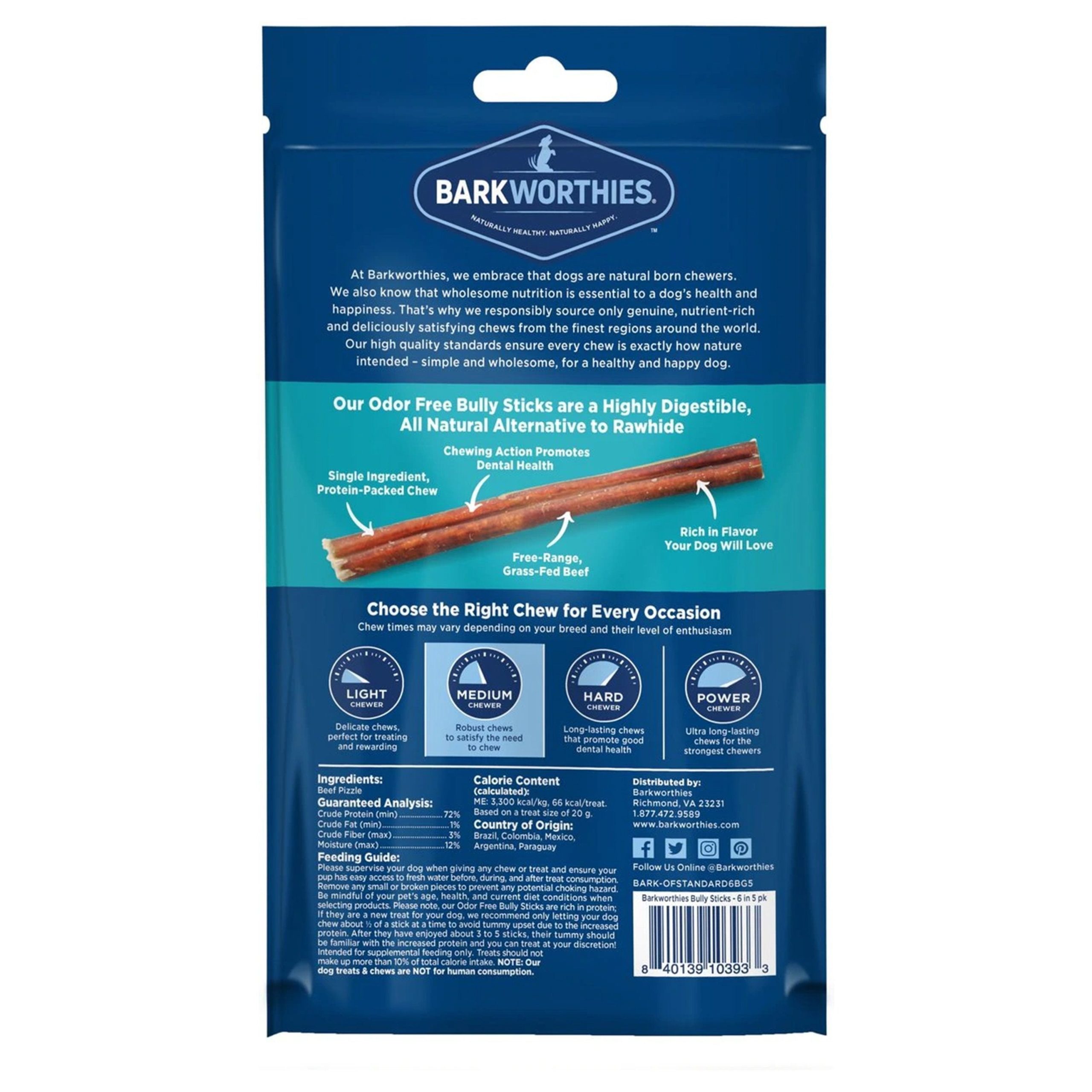 Barkworthies 6″ Odor Free Bully Stick Dog Chews 5 Count