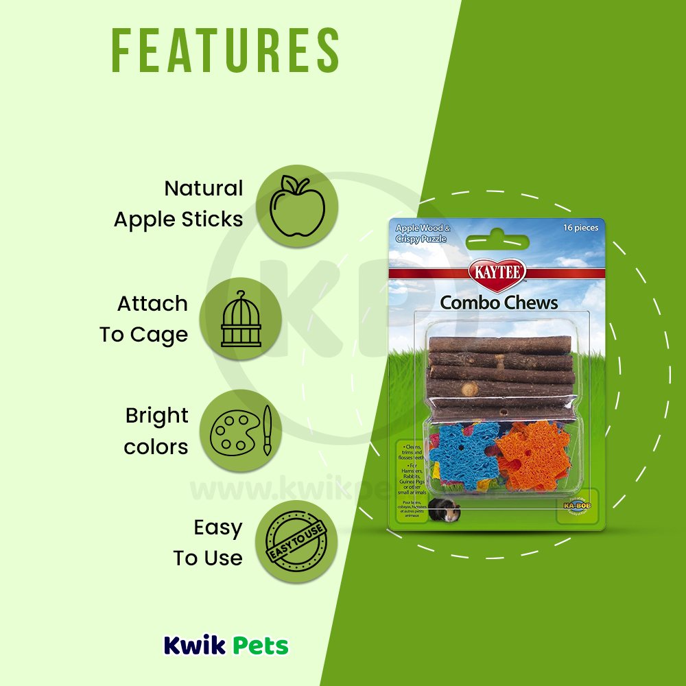 Kaytee Apple Wood & Crispy Puzzle Combo Chews for Small Animals 16 Count