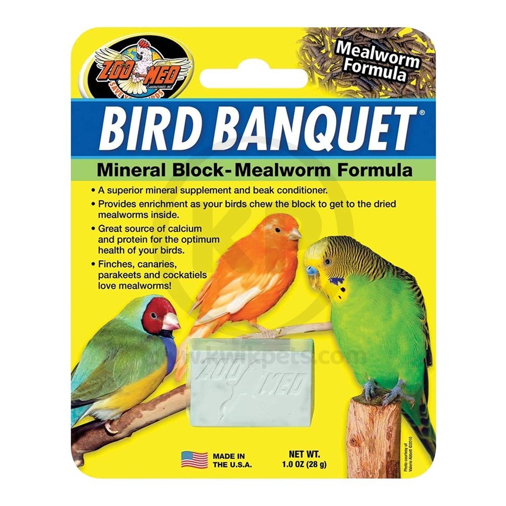 Zoo Med Bird Banquet Mealworm Formula Mineral Block Green Small 1-oz