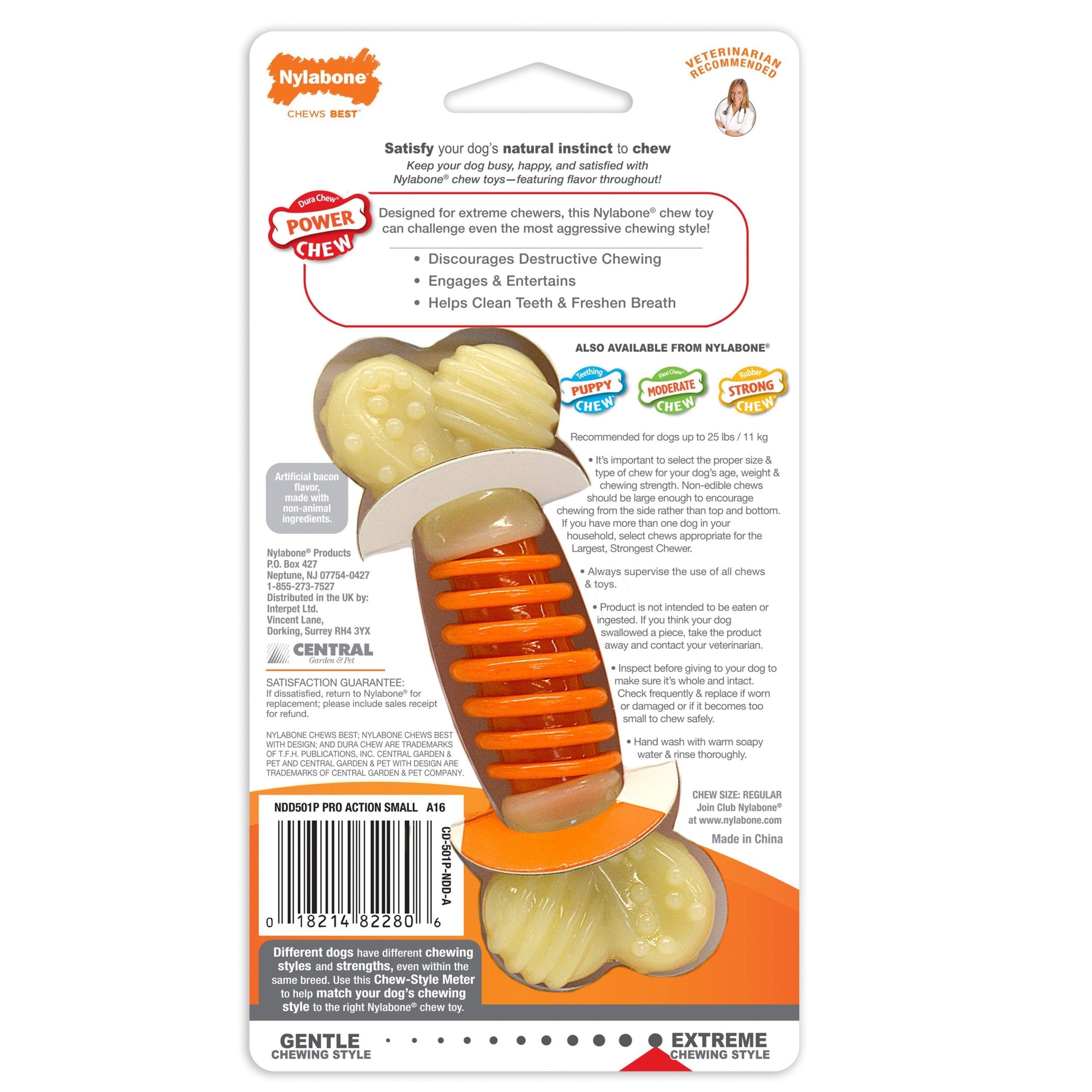 Nylabone PRO Action Dental Power Chew Durable Dog Toy Bacon Flavor Orange Small/Regular – Up To 25 lbs