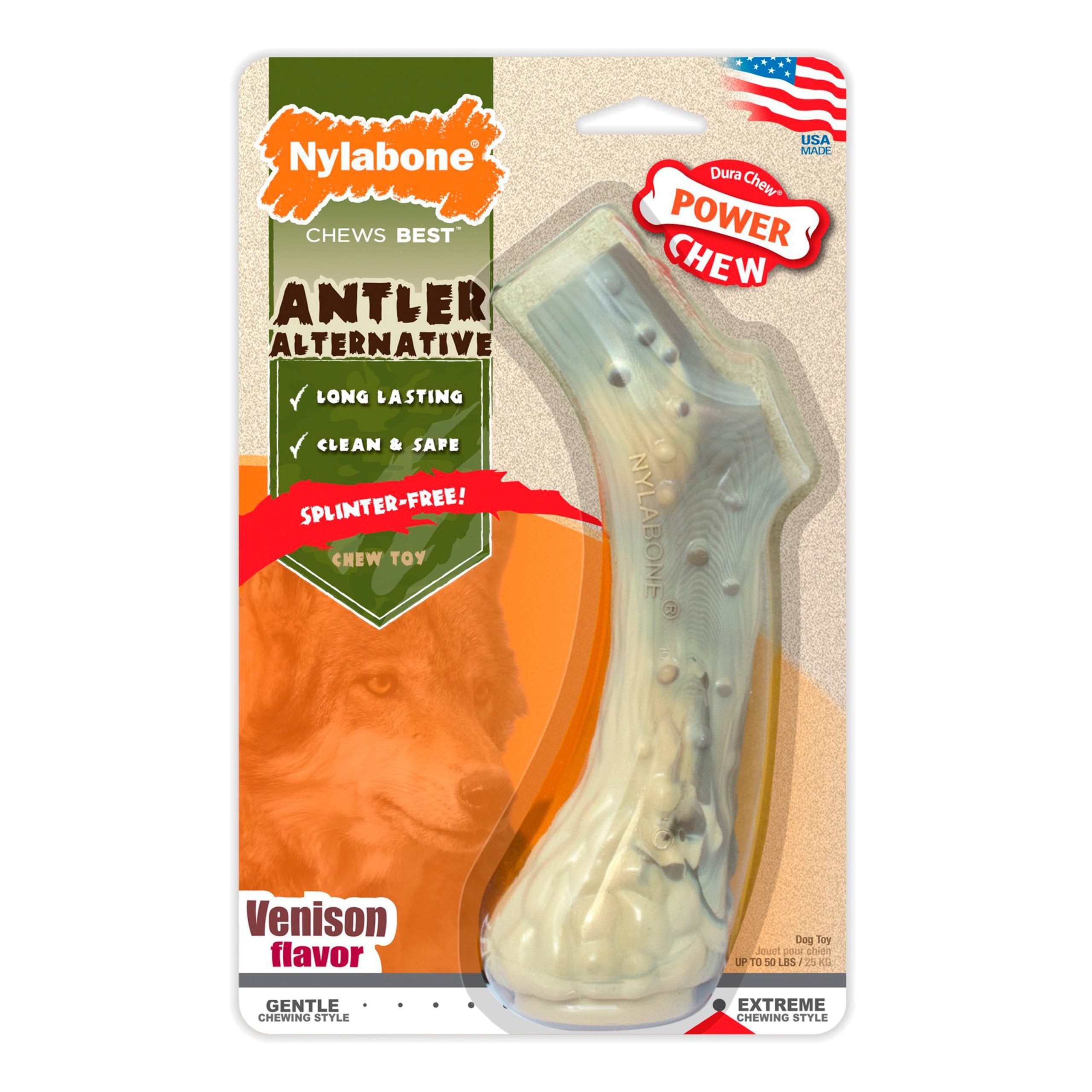 Nylabone Power Chew Antler Alternative Dog Toy Venison Large/Giant – Up To 50 lbs