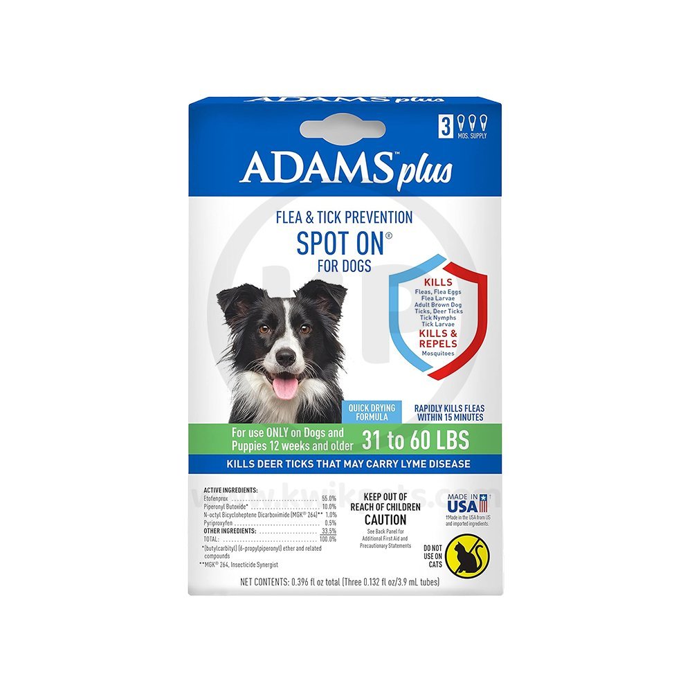 Adams Plus Flea & Tick 3 Month Supply Prevention Spot On for Large Dogs 31 to 60 lbs Clear