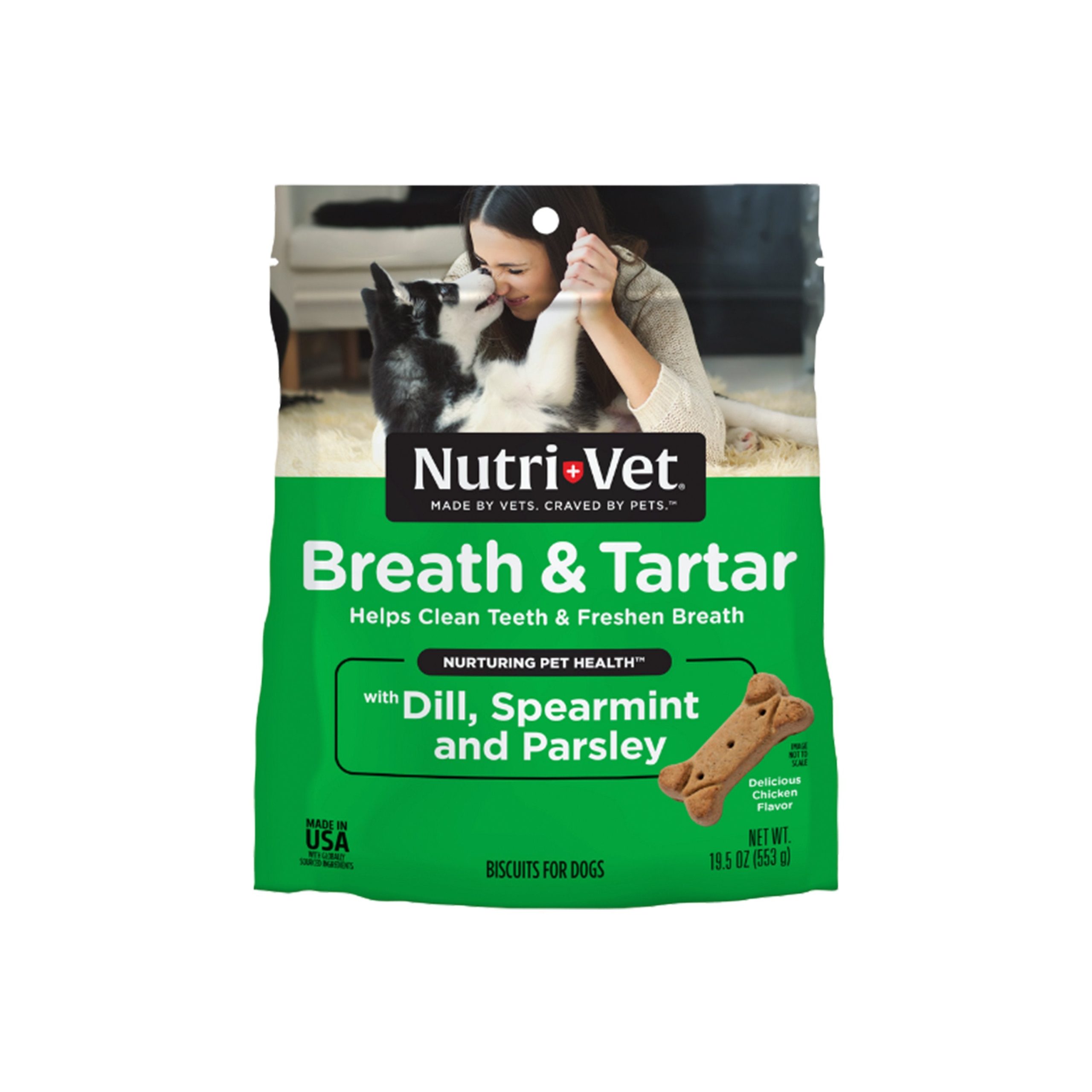 Nutri-Vet Breath & Tartar with Dill, Spearmint & Parsley Dental Treats Chicken Biscuits for Dogs 19.5-oz