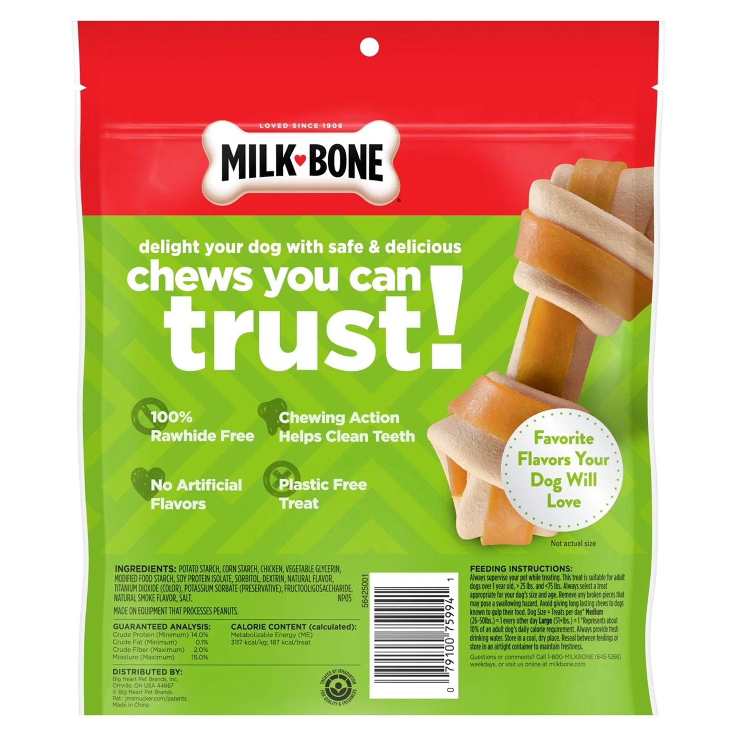 Milk-Bone Chews Knotted Gnaw Bones Chicken Dog Treats Small/Medium 5 Count 9.6-oz