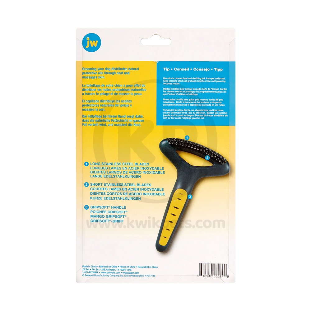 JW Pet GripSoft Undercoat Rake Regular Teeth Grey Yellow