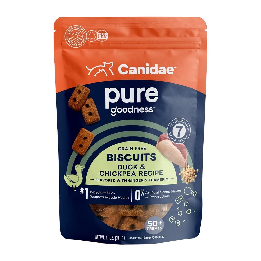 CANIDAE PURE Goodness Grain-Free Biscuit Dog Treats Duck & Chickpea 11-oz