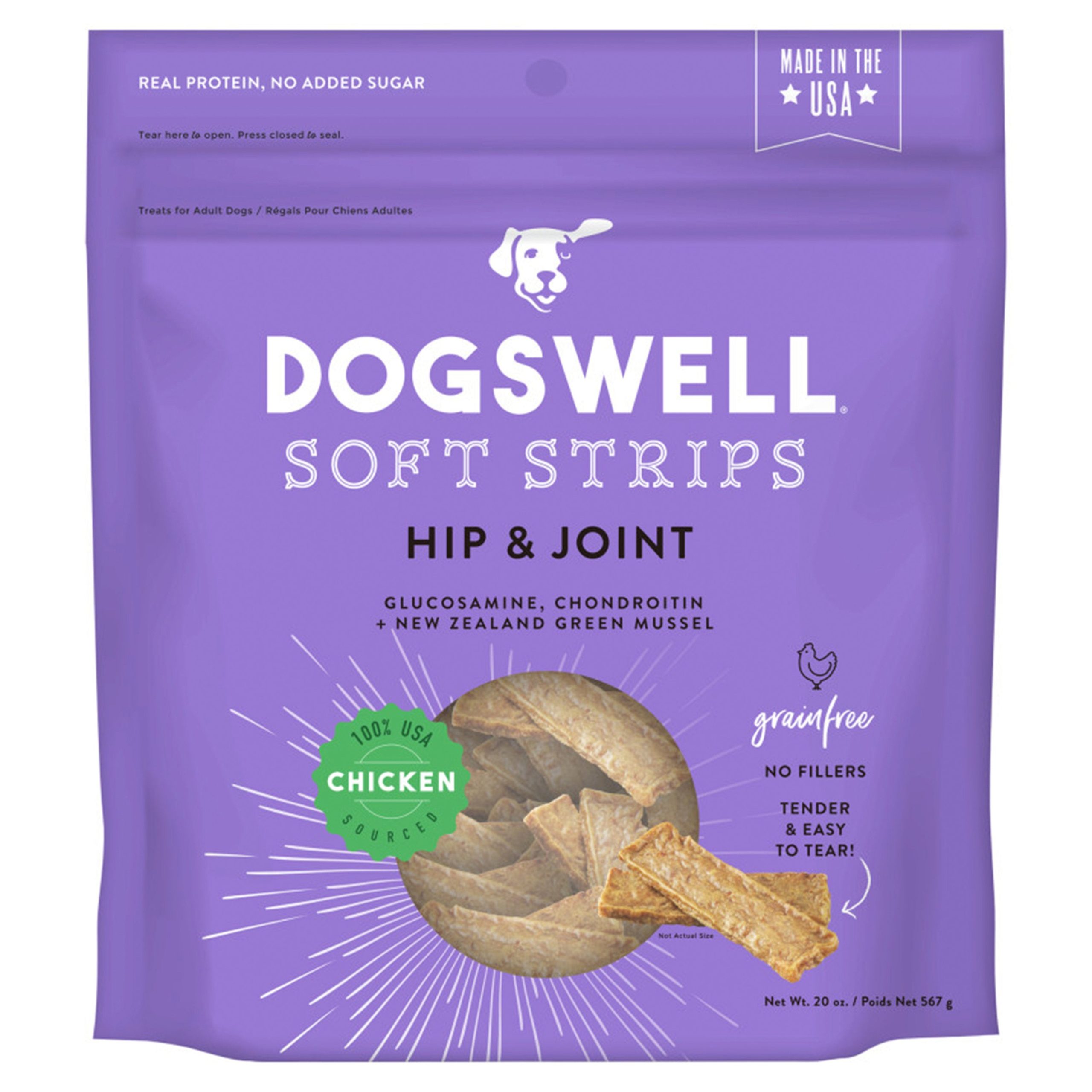 Dogswell Hip & Joint Grain-free Soft Strips Dog Treat Chicken 20-oz